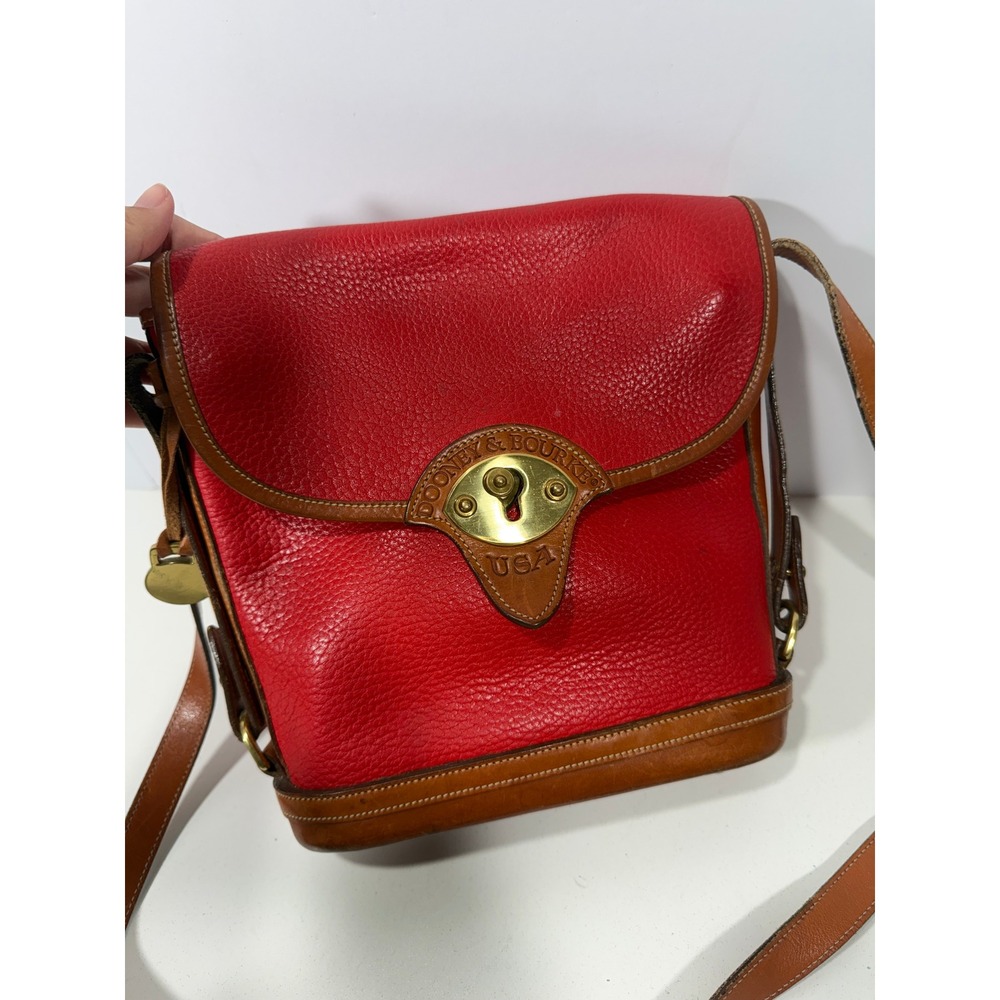 Dooney & Bourke Vintage All Weather Leather Crossbody Bag Red Tan USA Made - Picture 2 of 16